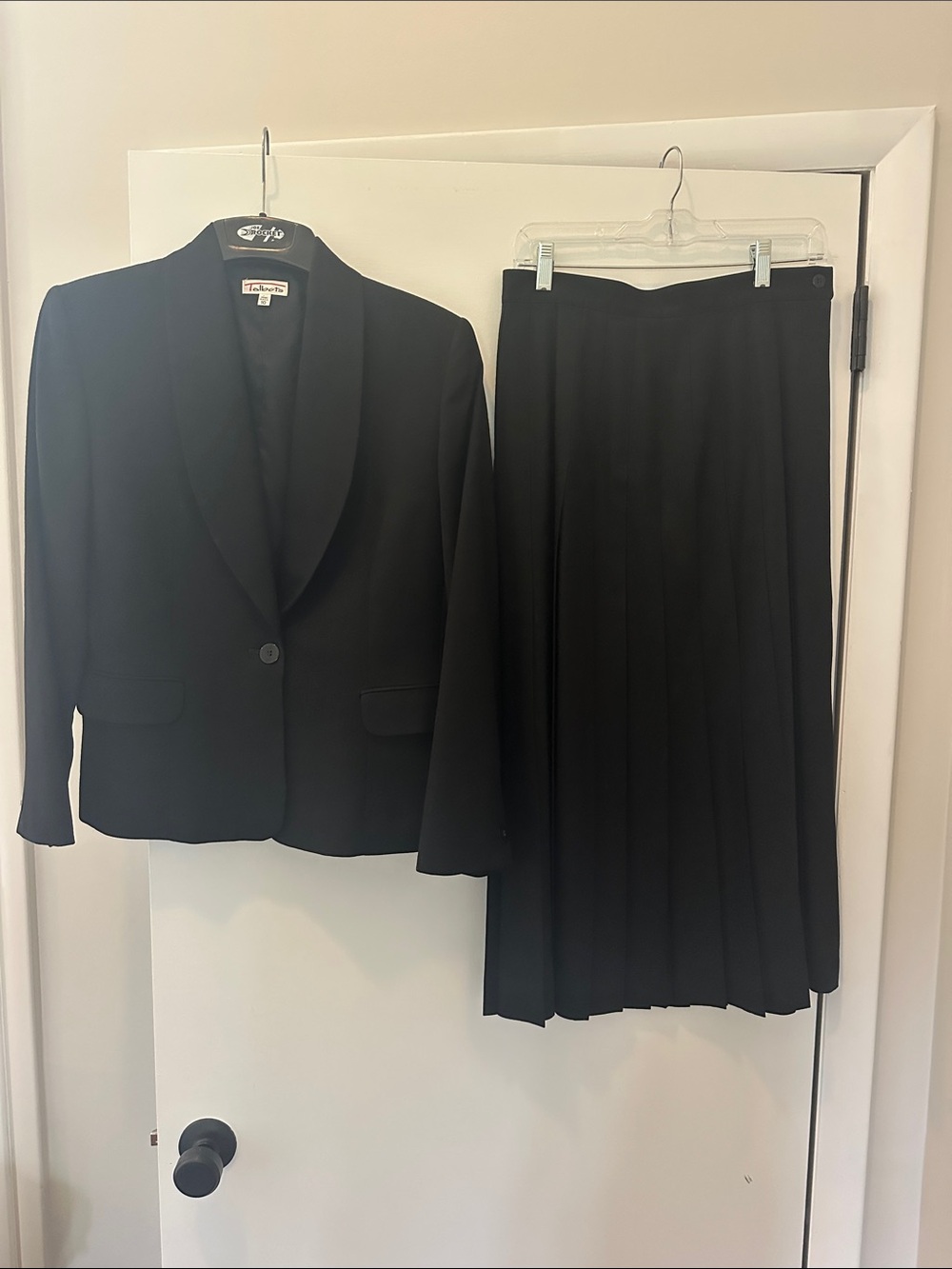 Pure Wool Talbots Black Pleated Skirt and Single-Button Jacket Set